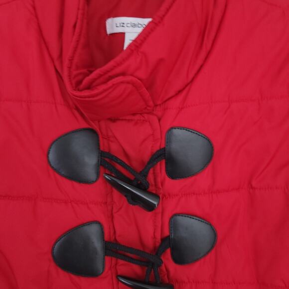 Liz Claiborne Puffer Vest Red Large Women, Sleeveless Jacket, Toggle Buttons - Picture 3 of 5